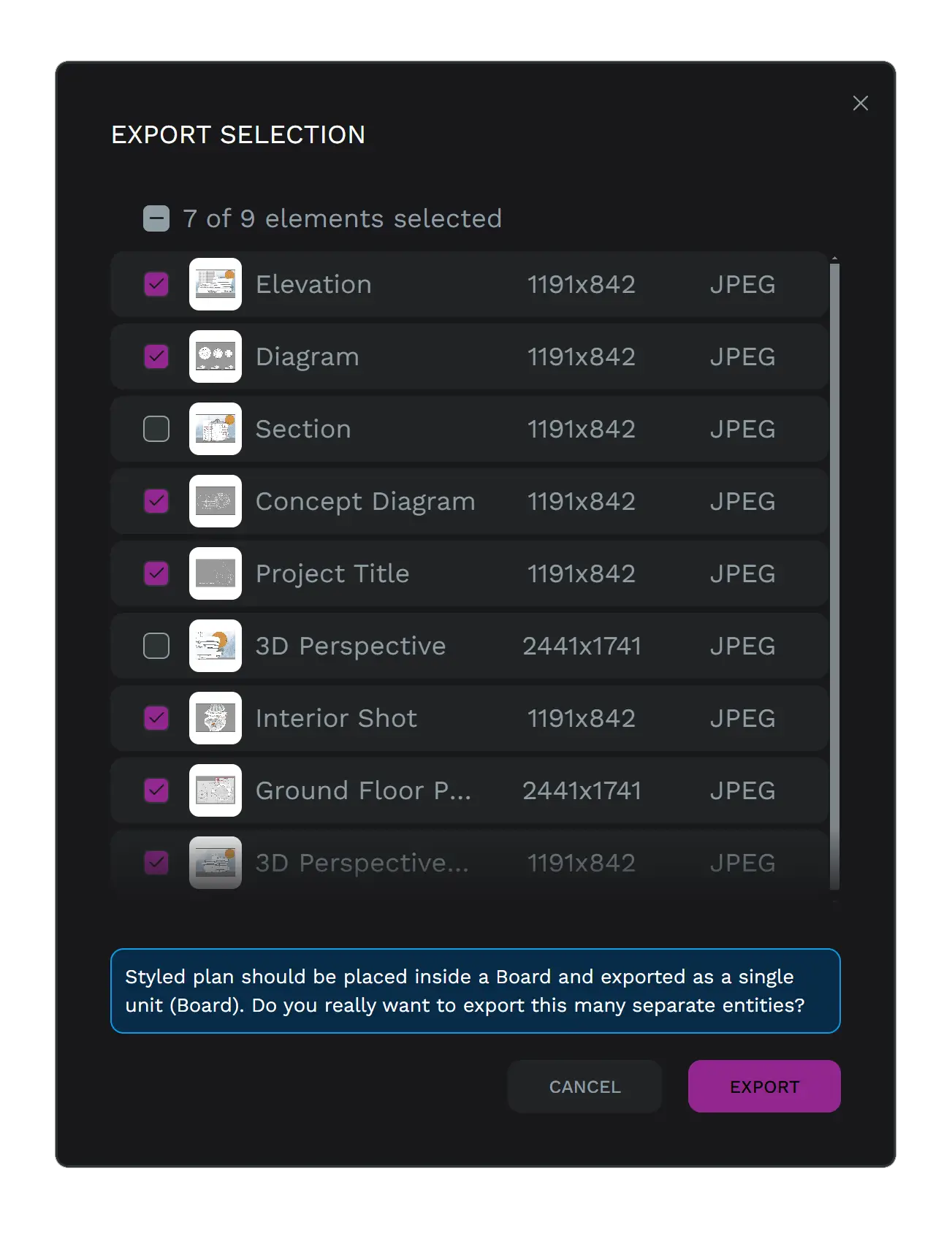 Export selection